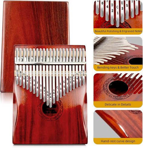 بيانو كاليمبا الإبهام، بيانو YUNDIE المحمول 17 مفتاحًا لإصبع Mbira مع مطرقة اللحن وتعليمات الدراسة، هدية الآلات الموسيقية للمبتدئين البالغين المحترفين (أحمر بني) (17 مفتاحًا) in Kuwait