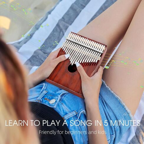 بيانو كاليمبا الإبهام، بيانو YUNDIE المحمول 17 مفتاحًا لإصبع Mbira مع مطرقة اللحن وتعليمات الدراسة، هدية الآلات الموسيقية للمبتدئين البالغين المحترفين (أحمر بني) (17 مفتاحًا) in Kuwait