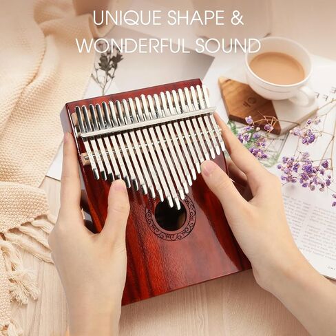 بيانو كاليمبا الإبهام، بيانو YUNDIE المحمول 17 مفتاحًا لإصبع Mbira مع مطرقة اللحن وتعليمات الدراسة، هدية الآلات الموسيقية للمبتدئين البالغين المحترفين (أحمر بني) (17 مفتاحًا) in Kuwait