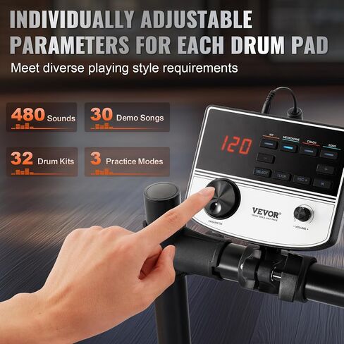 VEVOR Electric Drum Set, 32 Drum Kits & 480 Sounds Electronic Drum Kit, USB MIDI Supported 8 in Quiet Mesh Snare Electric Drum Set with 10 in Cymbals Drum Sticks & Headphone, for Beginners & Adults in Saudi Arabia