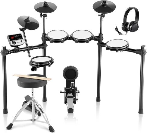 مجموعة طبول كهربائية VEVOR، 32 مجموعة طبول و480 صوتًا طقم طبول إلكتروني، USB MIDI مدعوم 8 بوصات شبكة هادئة مجموعة طبول كهربائية مع 10 عصي طبلة الصنج وسماعات الرأس، للمبتدئين والكبار in Saudi Arabia