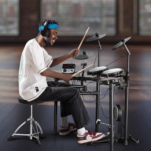 مجموعة طبول كهربائية VEVOR، 32 مجموعة طبول و480 صوتًا طقم طبول إلكتروني، USB MIDI مدعوم 8 بوصات شبكة هادئة مجموعة طبول كهربائية مع 10 عصي طبلة الصنج وسماعات الرأس، للمبتدئين والكبار in Saudi Arabia