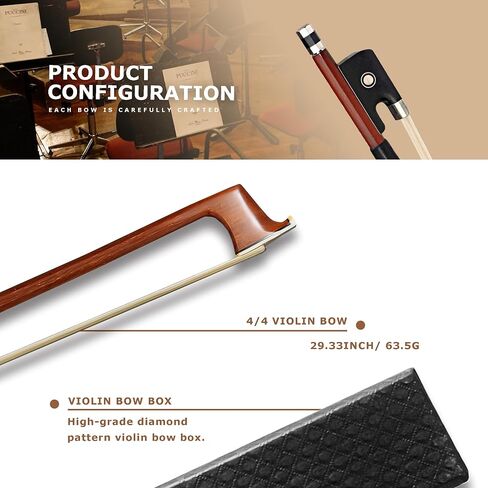 Brazilwood Violin Bow - Handcrafted with Ebony Frog and Genuine Horsehair for Sound and Performance (4/4) in Saudi Arabia