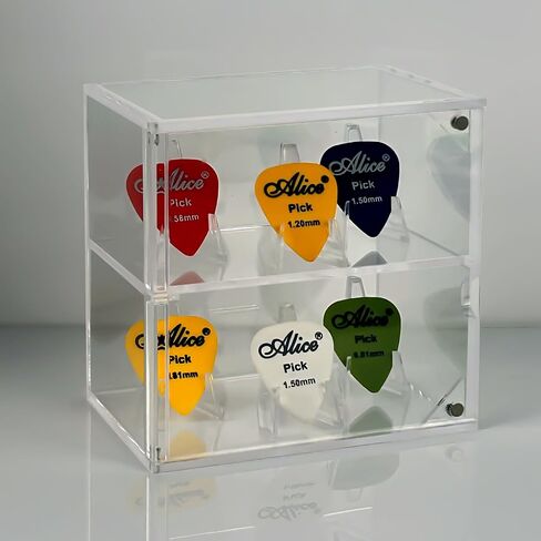 Tioncy Double Layer Acrylic Guitar Pick Display Box Case 3.94 x 3.94 x 2.95 Inches Clear Guitar Pick Holder Guitar Pick Display for Guitar Players Lovers Collectible Decoration, Hold 6 Guitar Picks in Saudi Arabia