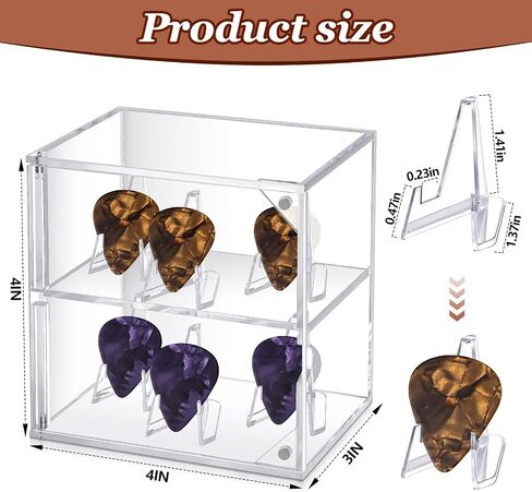 Tioncy Double Layer Acrylic Guitar Pick Display Box Case 3.94 x 3.94 x 2.95 Inches Clear Guitar Pick Holder Guitar Pick Display for Guitar Players Lovers Collectible Decoration, Hold 6 Guitar Picks in Saudi Arabia