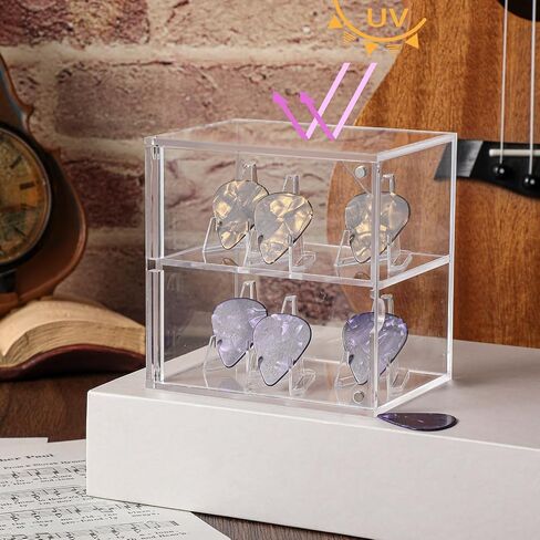 Tioncy Double Layer Acrylic Guitar Pick Display Box Case 3.94 x 3.94 x 2.95 Inches Clear Guitar Pick Holder Guitar Pick Display for Guitar Players Lovers Collectible Decoration, Hold 6 Guitar Picks in Saudi Arabia