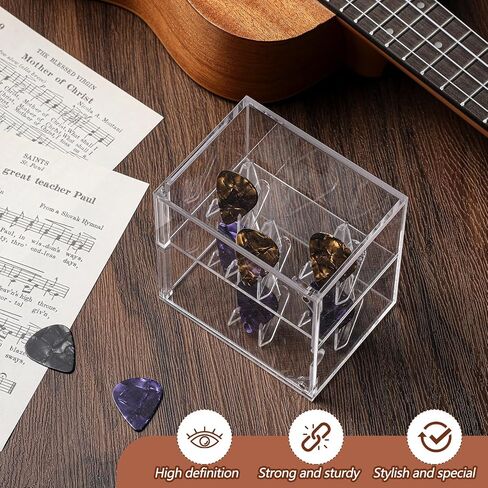 Tioncy Double Layer Acrylic Guitar Pick Display Box Case 3.94 x 3.94 x 2.95 Inches Clear Guitar Pick Holder Guitar Pick Display for Guitar Players Lovers Collectible Decoration, Hold 6 Guitar Picks in Saudi Arabia