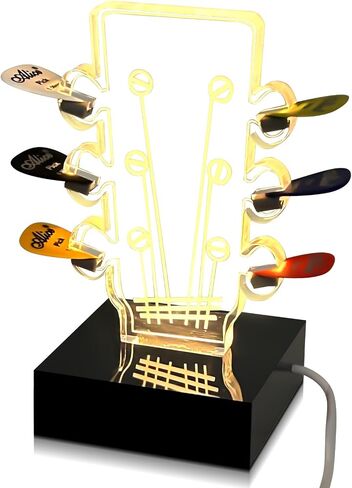 Light up Guitar Pick Holder Acrylic Electric Guitar Headstock Shaped Pick Holder LED 3 Color Guitar Pick Display with Base for Picks Storage Accessories Music Players Guitarists Lovers Gift in Saudi Arabia