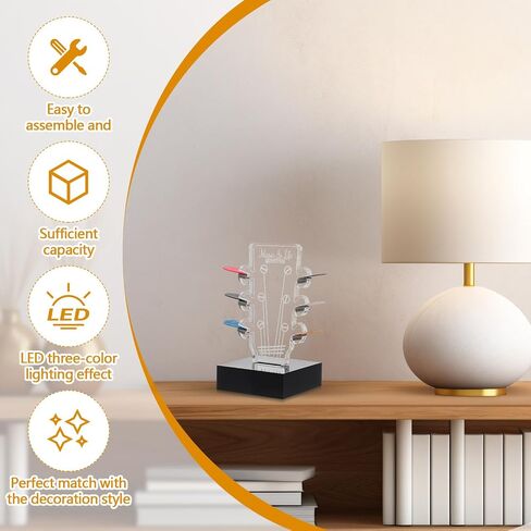 Light up Guitar Pick Holder Acrylic Electric Guitar Headstock Shaped Pick Holder LED 3 Color Guitar Pick Display with Base for Picks Storage Accessories Music Players Guitarists Lovers Gift in Saudi Arabia