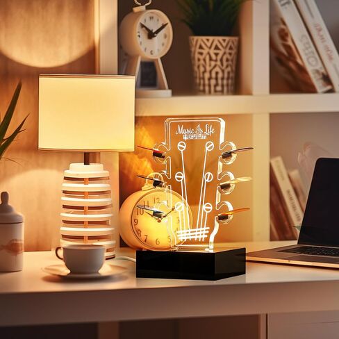 Light up Guitar Pick Holder Acrylic Electric Guitar Headstock Shaped Pick Holder LED 3 Color Guitar Pick Display with Base for Picks Storage Accessories Music Players Guitarists Lovers Gift in Saudi Arabia