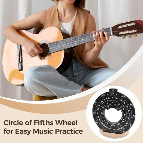 OMISTAR Circle of Fifths Wheel with Guitar Chord Chart Metal Melody Tool Chord Wheel with Wooden Stand Holder - Music Theory Learning Tool for Musicians Songwriting in Saudi Arabia