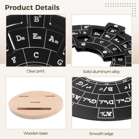 OMISTAR Circle of Fifths Wheel with Guitar Chord Chart Metal Melody Tool Chord Wheel with Wooden Stand Holder - Music Theory Learning Tool for Musicians Songwriting in Saudi Arabia