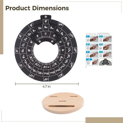 OMISTAR Circle of Fifths Wheel with Guitar Chord Chart Metal Melody Tool Chord Wheel with Wooden Stand Holder - Music Theory Learning Tool for Musicians Songwriting in Saudi Arabia