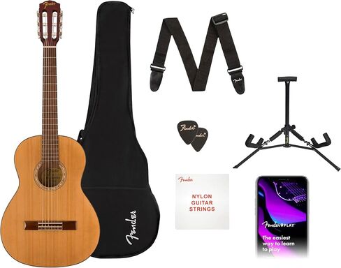 Fender Acoustic Guitar Kit Starter Pack Classical Guitar, Small Beginner Guitar (3/4 Size) with Nylon Strings (Easier on Fingers), Includes Guitar Bag, Guitar Strap, and More in Saudi Arabia