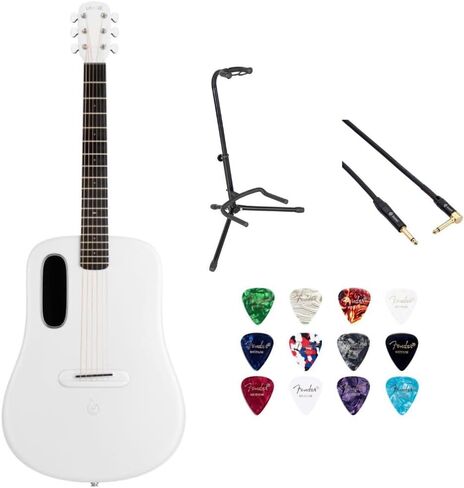 LAVA ME 4 Carbon 38" with Airflow Bag Space Grey w/Rok-It Tripod Guitar Stand, Kopul PREM Performance Series Right Angle Cable and Celluloid Guitar Picks Shape Medium 12-Pack Bundle in Kuwait