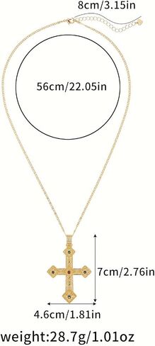 Elegant Gold Cross Necklace with Detailed Filigree Design - Lightweight Religious Jewelry with a Classic Touch - adjustable 66cm Chain in Kuwait