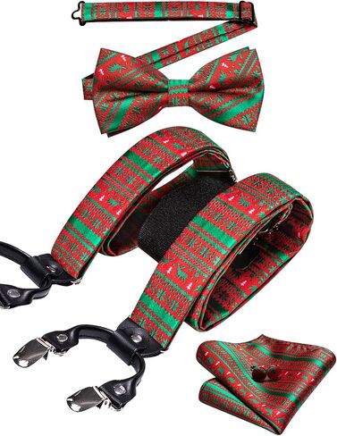 YOHOWA Mens Christmas Suspenders Set Adjustable Y Braces Pre-Tied Bow Tie Pocket Square Cufflinks Xmas Party Vacation Holiday in Kuwait