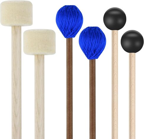 3 Pairs Blue Hard Yarn Head Keyboard Marimba Mallets, Black Rubber Bell Mallets, Felt Head Timpani Mallets, Bass Drum Stick Glockenspiel Sticks Xylophone Mallets for Percussion Instrument in Saudi Arabia