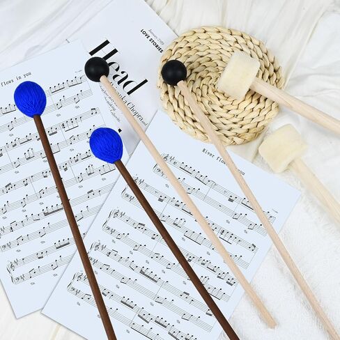 3 Pairs Blue Hard Yarn Head Keyboard Marimba Mallets, Black Rubber Bell Mallets, Felt Head Timpani Mallets, Bass Drum Stick Glockenspiel Sticks Xylophone Mallets for Percussion Instrument in Saudi Arabia