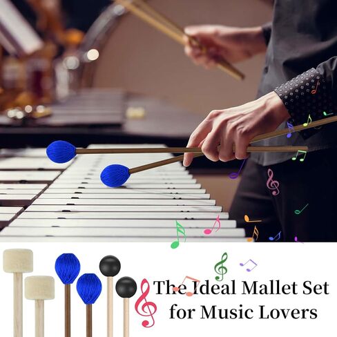 3 Pairs Blue Hard Yarn Head Keyboard Marimba Mallets, Black Rubber Bell Mallets, Felt Head Timpani Mallets, Bass Drum Stick Glockenspiel Sticks Xylophone Mallets for Percussion Instrument in Saudi Arabia