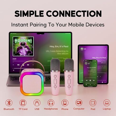 Mini Karaoke Machine with 2 Wireless Microphones for Kids Adults, Portable Karaoke Machine for Kids 8-12 with Carrying Case Best Gifts Karoke Machine for Birthday Family Home Party Travel in Saudi Arabia