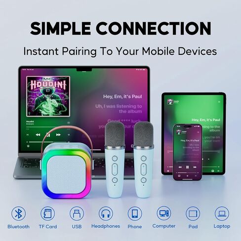 Mini Karaoke Machine with 2 Wireless Microphones for Kids Adults, Portable Karaoke Machine for Kids 8-12 with Carrying Case Best Gifts Karoke Machine for Birthday Family Home Party Travel in Saudi Arabia