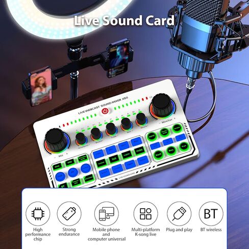 Live Sound Card Audio Mixer Recording Desktop Singing BT Power Supply OTG Digital Lossless Transmission for Streaming Podcasting Gaming Recording Soundboard Built-in Battery in Kuwait