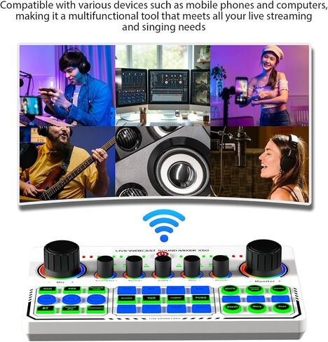 Live Sound Card Audio Mixer Recording Desktop Singing BT Power Supply OTG Digital Lossless Transmission for Streaming Podcasting Gaming Recording Soundboard Built-in Battery in Kuwait