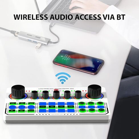 Live Sound Card Audio Mixer Recording Desktop Singing BT Power Supply OTG Digital Lossless Transmission for Streaming Podcasting Gaming Recording Soundboard Built-in Battery in Kuwait