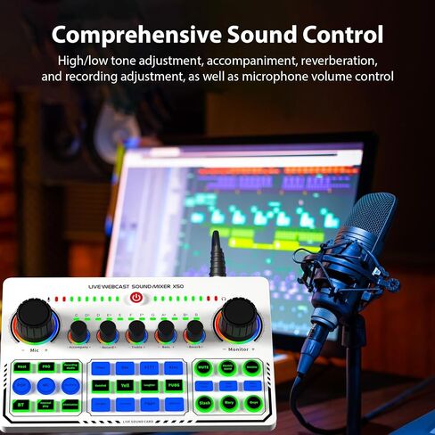 Live Sound Card Audio Mixer Recording Desktop Singing BT Power Supply OTG Digital Lossless Transmission for Streaming Podcasting Gaming Recording Soundboard Built-in Battery in Kuwait