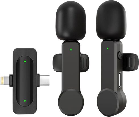 ميكروفون Lavalier Mini لاسلكي لأجهزة iPhone Android iPad - ميكروفون هاتف بخاصية إلغاء الضوضاء مع قابس USB C/Lightning، ميكروفون Lav Lapel اللاسلكي لتسجيل الفيديو وتدفق المدونات in Saudi Arabia