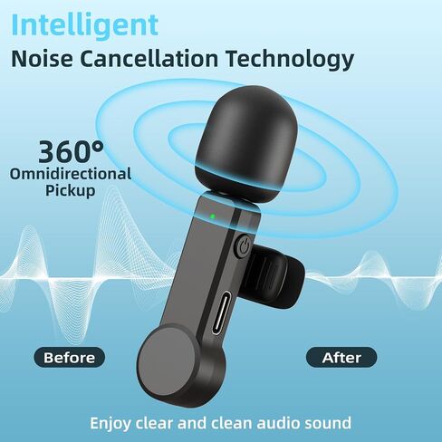 ميكروفون Lavalier Mini لاسلكي لأجهزة iPhone Android iPad - ميكروفون هاتف بخاصية إلغاء الضوضاء مع قابس USB C/Lightning، ميكروفون Lav Lapel اللاسلكي لتسجيل الفيديو وتدفق المدونات in Saudi Arabia
