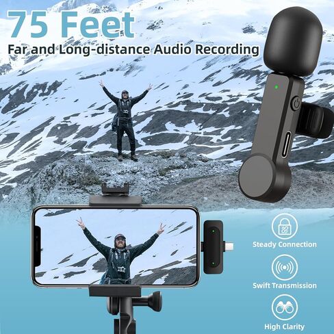 ميكروفون Lavalier Mini لاسلكي لأجهزة iPhone Android iPad - ميكروفون هاتف بخاصية إلغاء الضوضاء مع قابس USB C/Lightning، ميكروفون Lav Lapel اللاسلكي لتسجيل الفيديو وتدفق المدونات in Saudi Arabia