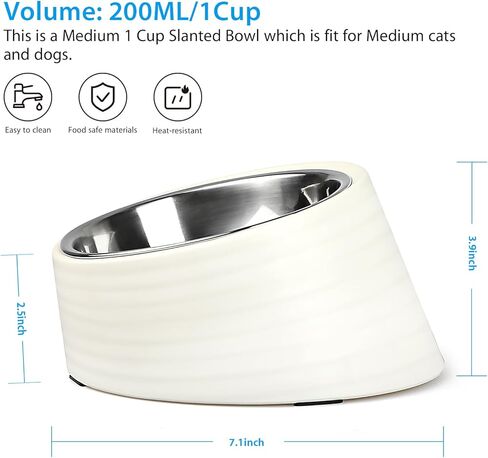 Tilted Angle Dog Bowl, 15° Slanted Stainless Steel Dog Cat Food Bowl, Non-Slip & Non-Spill Pet Feeder with Elevated Detachable Melamine Stand, Easy to Get Food Dog Dish, Small 0.5 Cup Black in Kuwait