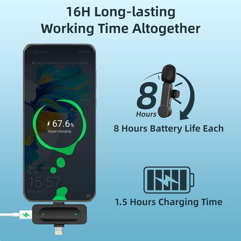 ميكروفون Lavalier Mini لاسلكي لأجهزة iPhone Android iPad - ميكروفون هاتف بخاصية إلغاء الضوضاء مع قابس USB C/Lightning، ميكروفون Lav Lapel اللاسلكي لتسجيل الفيديو وتدفق المدونات in Saudi Arabia