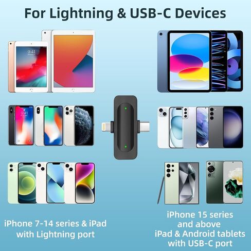 ميكروفون Lavalier Mini لاسلكي لأجهزة iPhone Android iPad - ميكروفون هاتف بخاصية إلغاء الضوضاء مع قابس USB C/Lightning، ميكروفون Lav Lapel اللاسلكي لتسجيل الفيديو وتدفق المدونات in Saudi Arabia
