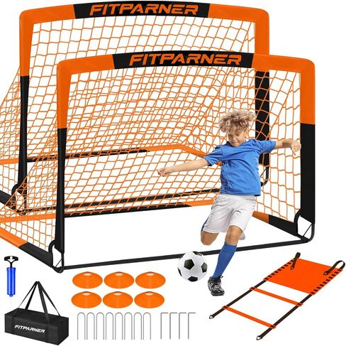 Soccer Goals for Backyard Set - 2 Set of 5X3.6 ft Portable Pop Up Soccer Nets - Indoor or Outdoor Folding Soccer Training Equipment with 20 ft Agility Ladder, Soccer - Great for Kids and Adults Games in Saudi Arabia