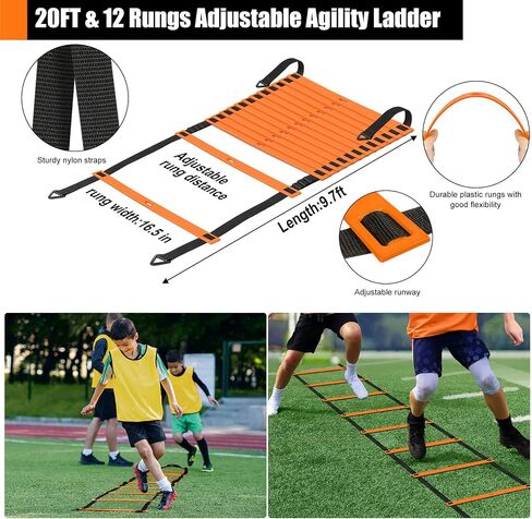 Soccer Goals for Backyard Set - 2 Set of 5X3.6 ft Portable Pop Up Soccer Nets - Indoor or Outdoor Folding Soccer Training Equipment with 20 ft Agility Ladder, Soccer - Great for Kids and Adults Games in Saudi Arabia