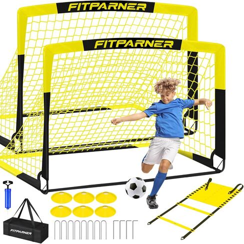 Soccer Goals for Backyard Set - 2 Set of 5X3.6 ft Portable Pop Up Soccer Nets - Indoor or Outdoor Folding Soccer Training Equipment with 20 ft Agility Ladder, Soccer - Great for Kids and Adults Games in Saudi Arabia