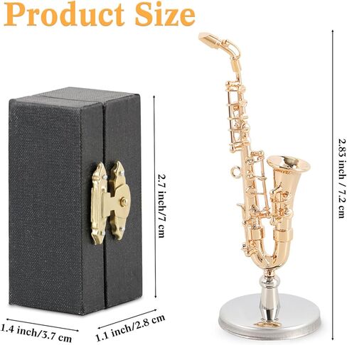 EASTROCK Mini Saxophone Model, 2.6inch Gold-Plated Alto Saxophone Model, Miniature Instrument Model with Black Leather Case, Saxophone Gifts in Kuwait