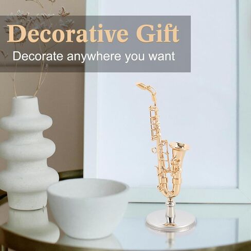 EASTROCK Mini Saxophone Model, 2.6inch Gold-Plated Alto Saxophone Model, Miniature Instrument Model with Black Leather Case, Saxophone Gifts in Kuwait