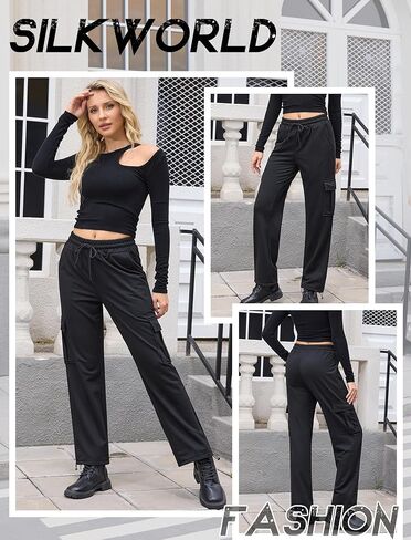 بنطال رياضي للسيدات من SILKWORLD مع جيوب، بنطال رياضي كاجوال للركض لخريف وشتاء in Kuwait