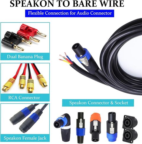 6 Feet Speakon Cable to Bare Wire, 12 Gauge 4 Wires SpeakON Twist Lock Plug to Open End Cables with NL4MP Socket, for Chuchero, Home Audio, PA, DJ, Stage - 1 Pack 4 Conductors in Saudi Arabia