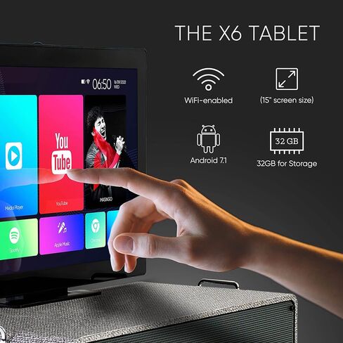 آلة كاريوكي احترافية مع شاشة عرض كلمات للبالغين، 2 ميكروفونات لاسلكية، مجموعة نظام مكبر صوت PA محمول يعمل بالبلوتوث مع جهاز لوحي مدمج يعمل باللمس مقاس 15 بوصة مزود بنظام Android وWiFi، Alto X6 1.0 in Kuwait