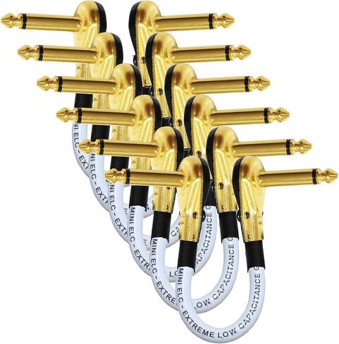 WORLDS BEST CABLES 6 Units - Lava Mini ELC (White)- 6 Inch - Instrument Effects, Patch Cable with Premium Gold Plated ¼ inch (6.35mm) Low-Profile, Right Angled Pancake Type TS Connectors in Saudi Arabia