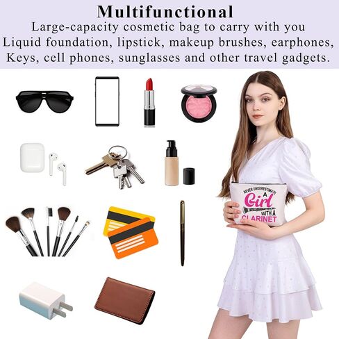 PLITI Clarinet Gift Clarinetist Gift Clarinet Player Gift Clarinet Lover Gift Never Underestimate A Girl With A Clarinet Makeup Bag (Girl Clarinet Bag) in Saudi Arabia