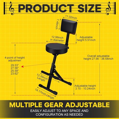 Guitar Chair with Back Support Adjustable Stool Guitar Stool Drum Stool Deluxe Throne with 4 Point Height Adjustment System Guitar Seat Musician Chair for Drummer Guitarist Musician Stool in Saudi Arabia