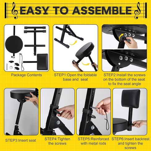 Guitar Chair with Back Support Adjustable Stool Guitar Stool Drum Stool Deluxe Throne with 4 Point Height Adjustment System Guitar Seat Musician Chair for Drummer Guitarist Musician Stool in Saudi Arabia