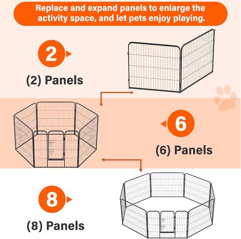 FDW Dog Playpen Dog Pen Dog Kennel 8 Panels 40 Inch Hight Indoor Outdoor Folding Metal Portable Puppy Exercise Pen Heavy Duty Dog Fence for Yard Camping,Black in Kuwait