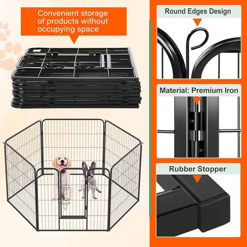 FDW Dog Playpen Dog Pen Dog Kennel 8 Panels 40 Inch Hight Indoor Outdoor Folding Metal Portable Puppy Exercise Pen Heavy Duty Dog Fence for Yard Camping,Black in Kuwait